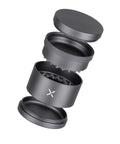 Exploded view of Premium Aluminum Toothless Grinder 2.5 Inch 4 Piece With Extra Storage Magnetic Lid Manual Herb Grinder Matte Gunmetal Gray