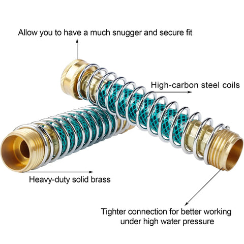 2 Pack 5.7 Inch Garden Hose Extension Adapters with Coil Spring Protectors and Brass Three Quarter Inch Threaded Hose Fittings