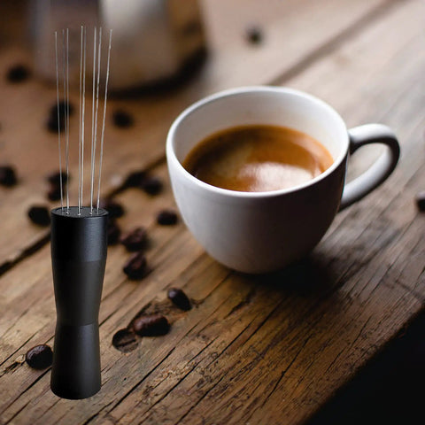 Espresso Distribution Tool Set With Needle Type Distributor For Even Dosing And Stirring 304 Stainless Steel Barista Grade Pro WDT Tool Black Finish Hand Tamping Stirrer For Home Coffee Lovers
