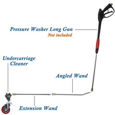 Grime Busting 16 Inch Pressure Washer Undercarriage Cleaner With Extension Wand Bundle showing assembly with angled wand