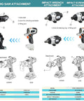 Top Shelf 10 In 1 Cordless Power Tool Combo Kit with Jig Saw, Impact Wrench, and Screwdriver attachments for versatile use.