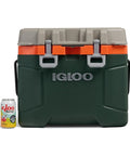 Heavy Duty 25 Quart Insulated Cooler Box With Thick Foam Walls For Serious Ice Retention Made In Usa next to a soda can.