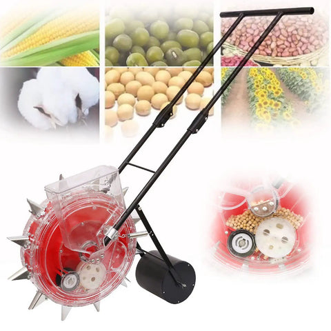 Manual Seed Seeder Handheld For Garden And Farm Use, 20cm Spacing, adjustable walk behind machine, clear hopper, row crop planter.