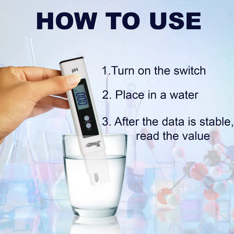 High Accuracy Digital PH Meter For Home Water Testing 0 To 14 PH Range With ATC used in glass of water with instructions