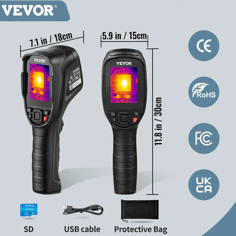 Front and side view of a Thermal Imaging Camera With 240x180 IR Resolution And 20Hz Refresh Rate, accessories shown.