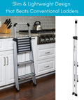 Lightweight Aluminum 3 Step Ladder With Wide Non Slip Steps Foldable Stepladder For Kitchen Pantry Closets And Home Office Space Saving Indoor Use Handy Portable Step Stool Durable Silver Finish, shown in kitchen