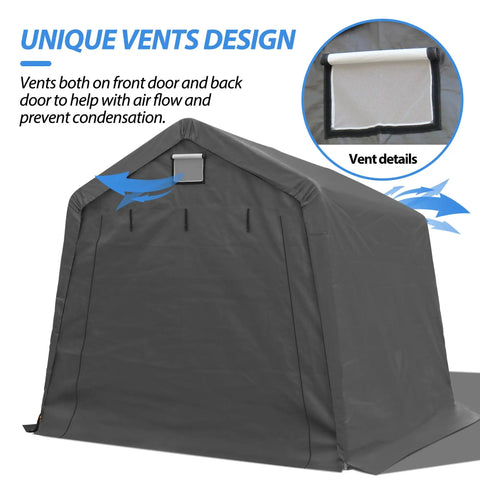 Tough As Nails 10 By 10 Outdoor Portable Storage Shed With Heavy Duty Steel Frame and Roll Up Door featuring unique vent design.