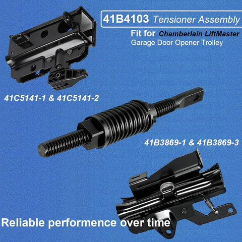 Plug And Play Tensioner Assembly With Bolt And Master Links For Chamberlain LiftMaster Garage Door Opener Spring Replacement Fits 41B4103 41C5141, black steel parts.