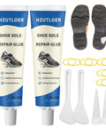 Shoe Sole Repair Glue For Heel Wear And Cracking, Heavy Duty Adhesive For Rubber TPU Oxford PU EVA Leather Soles, Degumming Repair, Quick Bond kit with applicators and sole example