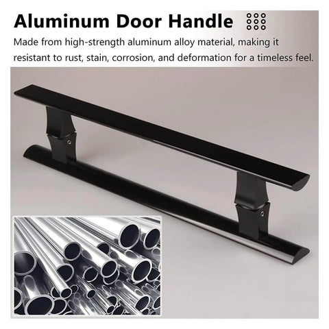 Slick Aluminum Door Handle For Sliding Glass Doors No Sweat Install Double Sided H Grab Bar Heavy Duty Pulls, black finish.