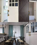 Rugged Rustic Industrial Cast Iron Door Handle Kit 42cm on white and dark barn doors in interior house setting