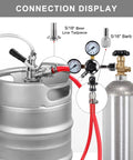 Connection display of 25 Foot Beer CO2 Gas Line Kit For Homebrew And Kegerator, Five Sixteenth Inch Red CO2 Tubing With 304 Stainless Steel Clamps