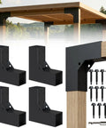 4 Pack Pergola Bracket Kit Sets, 2-Way L Shaped Corner Brackets For 3.5 By 3.5 Inch Wood Posts, matte black finish, installed view