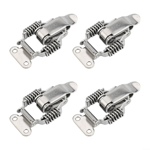 Four Pack Stainless Steel Spring Loaded Draw Latches With Double Action Clip Hasps For Toolboxes Suitcases Storage Boxes And Wooden Cabinets Rust Resistant Silver S 58x36mm And L 74x47mm