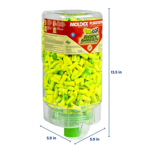 Goin' Green PlugStation Uncorded Disposable Foam Earplug Dispenser 6647 with high visibility, size 13.5x5.9 in, NRR 33dB