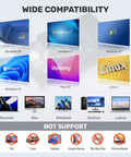 5 In 1 External Optical Drive With USB 3.0 And Type C Hub Portable CD DVD Burner And Disc Player Reads CDs And DVDs Includes USB A And USB C 2.0 Ports SD Card Slot Compatible With External Hard Drives Mice And Keyboards. Compatibility chart for Windows, Mac OS and Linux