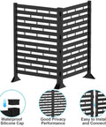 12 Pack Plastic Fence Panels Privacy Screen for backyard patio balcony, black, L-shaped setup with silicone caps and easy install