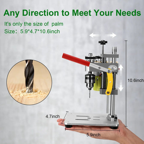 Compact Benchtop Drill Press For Home Crafts And Jewelry Making, Ultra Quiet 7 Speed Drill With B10 Chuck, palm-sized view