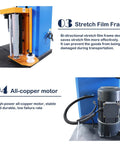 Heavy Duty Pallet Wrapping Machine 4409 Lbs Load Capacity Smooth 64 Inch Turntable showing stretch film frame and all-copper motor.
