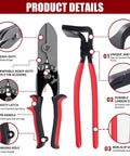 Pro Grade HVAC Sheet Metal Tools Set including 10.5 inch 5-blade crimping tool and durable carbon steel hand seamers with safety latch.