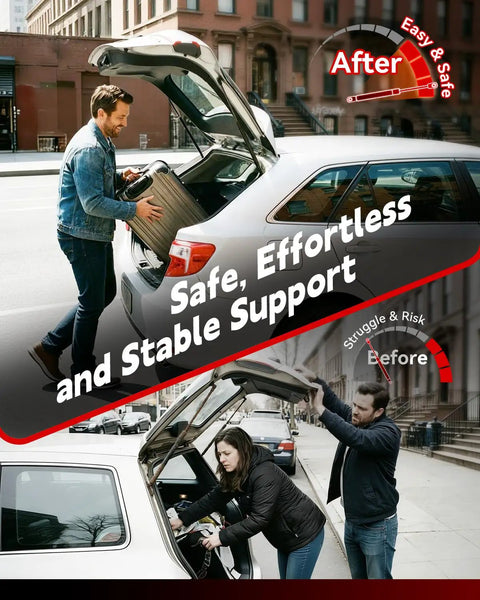 Premium Heavy Duty Rear Hatch Struts For Toyota Sienna 2011 Through 2020 Replacement Power Liftgate Gas Shocks in use with luggage.
