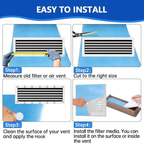 Installation guide for Air Vent Filter Roll 12x90 Cut To Fit MERV 8 Triple Filtration Electrostatic Vent Filter For Home HVAC