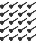 20 Pieces M4 X 25mm Knurled Thumb Screws Black Steel Flat Head Knurled Bolts arranged in grid pattern