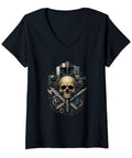 Cool V-Neck T-Shirt For Machinists And CNC Pros Featuring Cool Tool Designs Like Vise Gauge And Square Sets, skull art design.