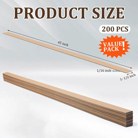 200 Piece Heavy Duty Cardboard Drywall Shims For Straightening Wavy Studs And Lifting Baseboards No Sweat Butt Joint Tuck Rock Solid Kraft Board 45 inch long shims with 1/16 inch thickness and 1-1/2 inch width.