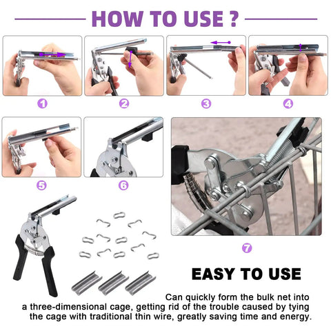 Badass Upholstery Hog Ring Pliers With Type M Hog Nail Rings Assortment Kit, step-by-step usage demonstration with tool and clips.