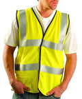 Flame Resistant Mesh Vest With Dual Stripe ANSI Class 2 Arc Rating ATPV 5.1 Cals Per Cm2 Modacrylic Fabric Yellow Medium worn by model