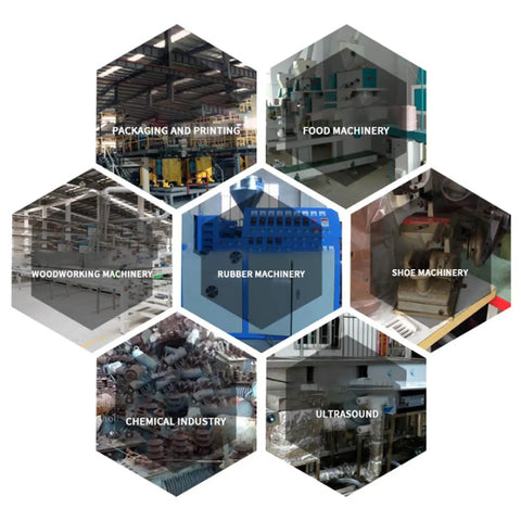 Collage showing various machinery including woodworking, rubber, and food for Lightweight Digital Bore Position Indicator With Clear Readout Mechanical Counter For Compact Lathe Machines No Fuss Install And Quick Setup For Precise Machining And Fast Tooling Adjustments