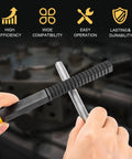Three-piece thread repair file set for SAE and metric threads; black files with yellow handle