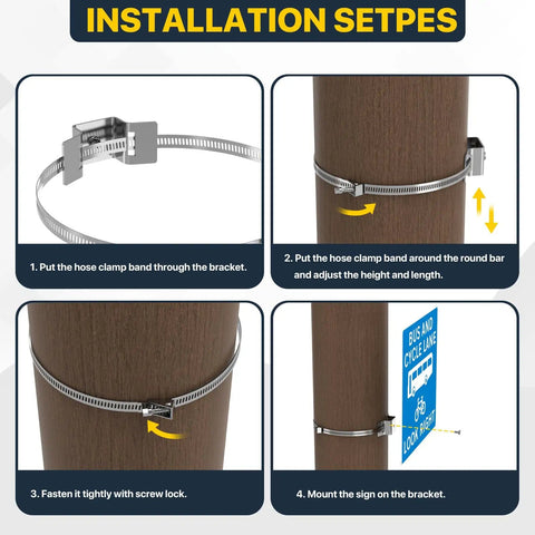 Installation steps of 2 Pack Sign Mounting Brackets For Large Poles Adjustable Street Sign Hardware With Pole Clamps
