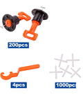 Professional Tile Leveling System Kit With 200 Tile Levelers, 4 Handy Wrenches, and 1000 2mm Spacers for DIY Tiling Projects.