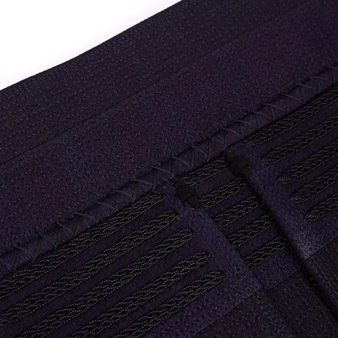 Durable Kendo Bogu Armor with woven embroidery tare edge, bound with Korean cowhide leather, six section detailing.