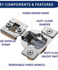 Close-up of Heavy Duty Soft Close Cabinet Hinges 30 Pack Face Frame Half Inch Partial Overlay showing soft-close damper features.