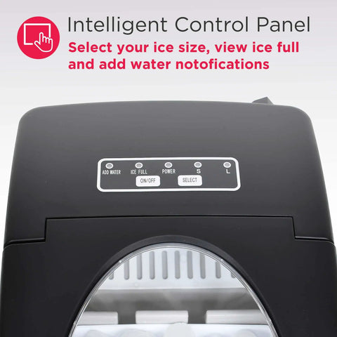 Go To Compact Countertop Ice Maker With 26 Lb Per Day Capacity, Black Finish, showing intelligent control panel.