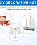 DIY decorative nuts shown with model sailboat, flags, and jewelry box, highlighting uses for adorning small models and decorative purposes.
