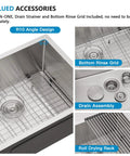 23 Inch Undermount Bar Sink Single Bowl 16 Gauge 304 Stainless Steel For Kitchen RV Wet Bar Prep with accessories shown