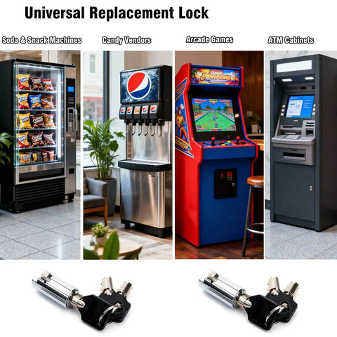 Two Pack Vending Machine Locks Keyed Alike With Six Identical Keys For Soda Snack Candy Machines And ATM Cabinets, High Security Tubular Keyway Cylinder Locks, Zinc Alloy Construction, No-Fuss Access With A Single Key That Opens Both Locks