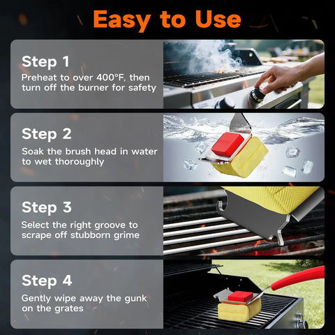 Safe No Wire Grill Brush With Scraper For Outdoor Grill Cleaning Steam Safe Cleaner Replaceable Head tutorial steps.