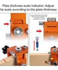 Double Hole Positioning Locator Drill Guide Jig With Adjustable Clamping For 15-25mm Board Thickness And 20-33mm Connector Length on wood.