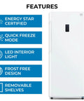 Built Tough 17 Cubic Foot Upright Convertible Fridge And Freezer With Auto Defrost Garage Ready Design features LED light and quick freeze mode.