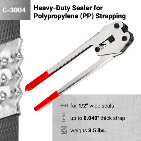 Regular Duty Sealer And Crimper For 1/2 Inch PP Strapping, Heat-Treated Durable Tool With Ergonomic Long-Handle Design, Easy Seal Closure For Quick On-Site Packaging. C-3004 manual tool for 1/2 inch PP straps