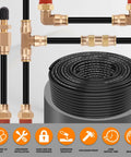 DOT Approved Quarter Inch PA12 Nylon Pneumatic Tubing, 200 Feet Long, coiled black heavy duty hose with brass fittings for air systems.