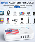 Must Have Ultra Power 2200W 220V to 110V Travel Converter For European Trips With USB Ports shown with compatible devices