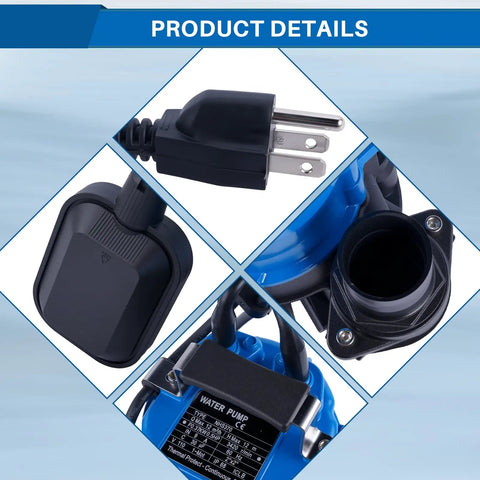 Built Tough 2 Inch Submersible Trash Pump Float Switch Replacement Compatible With Tsurumi Hsz24s Hsz24s62 showing plug, switch, and pump details.