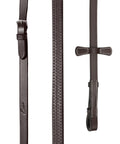 Close view of Anatomic English Bridle With Padded Fancy Leather And Rubber Reins Poll Relief Crownpiece For Show Jumping And Eventing Ergonomic.