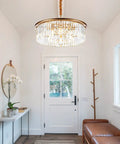 23 Inch 8 Light Modern Crystal Chandelier With Dual Gold Rings, Luxury Round Hanging Pendant Lighting in a bright entryway
